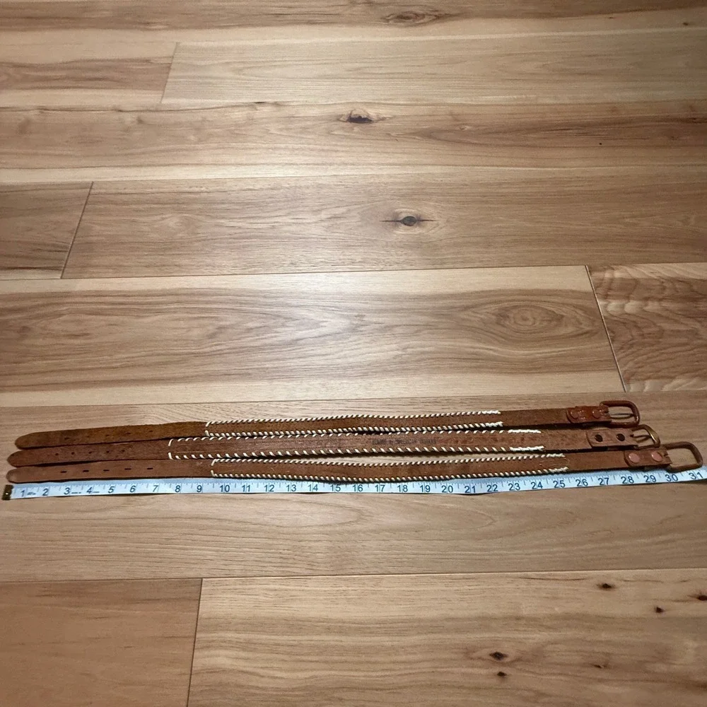 Beaded Leather Belts Kids or Adult XS Brown Tan Lot of 3 Vintage Western Boho
